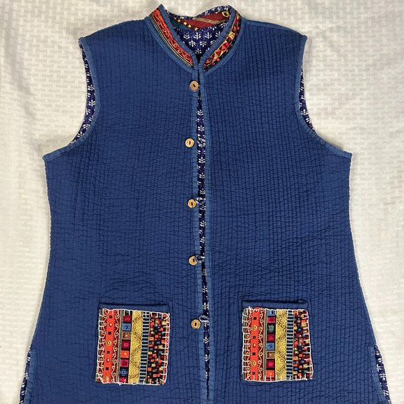 Upcycled Vintage Hippie/Boho Asian Inspired Reversible Quilted Vest Cotton M - Picture 5 of 9